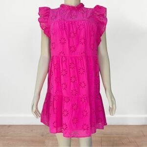 NWOT Women's Fuchsia‎ Pink Eyelet Spring/Summer Babydoll Dress Size Medium